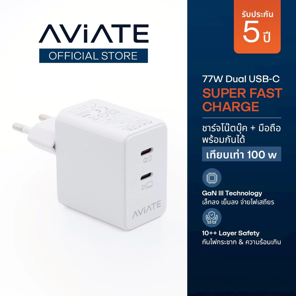 77W GaN Dual USB-C Charger